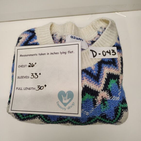 Old Navy Women Sweater Fair Isle Navy Blue Festive Colors Crew Neck Size L - Picture 2 of 9